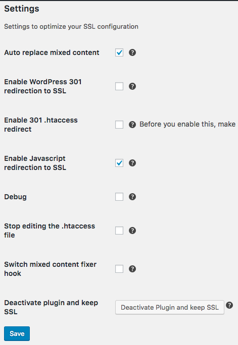 Really Simple SSL Settings 